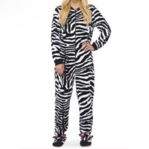 Nick & Nora Zebra Footie Pajama Onesie Jumpsuit Costume Black White Size Small